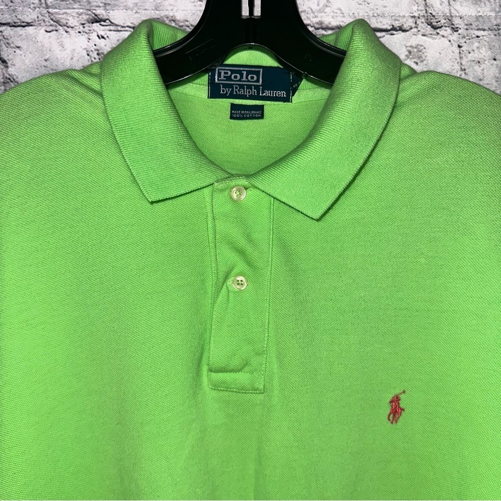 Polo Ralph Lauren Mesh Collared Shirt Large Short Sleeve Lime Green Pink Pony